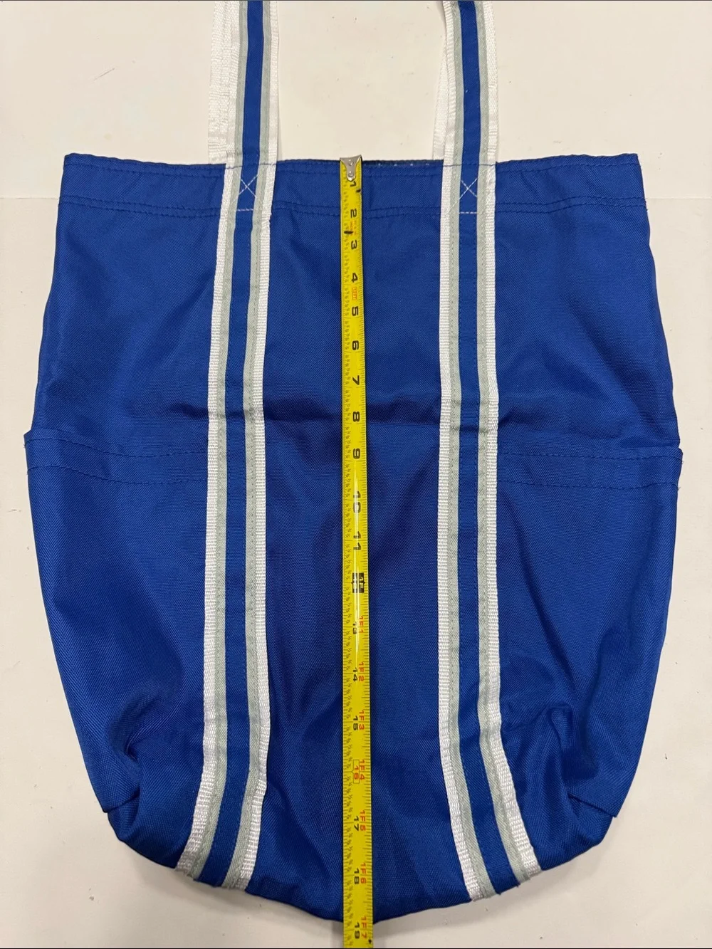 Bright Blue Striped Canvas Tote with Contrasting Trim